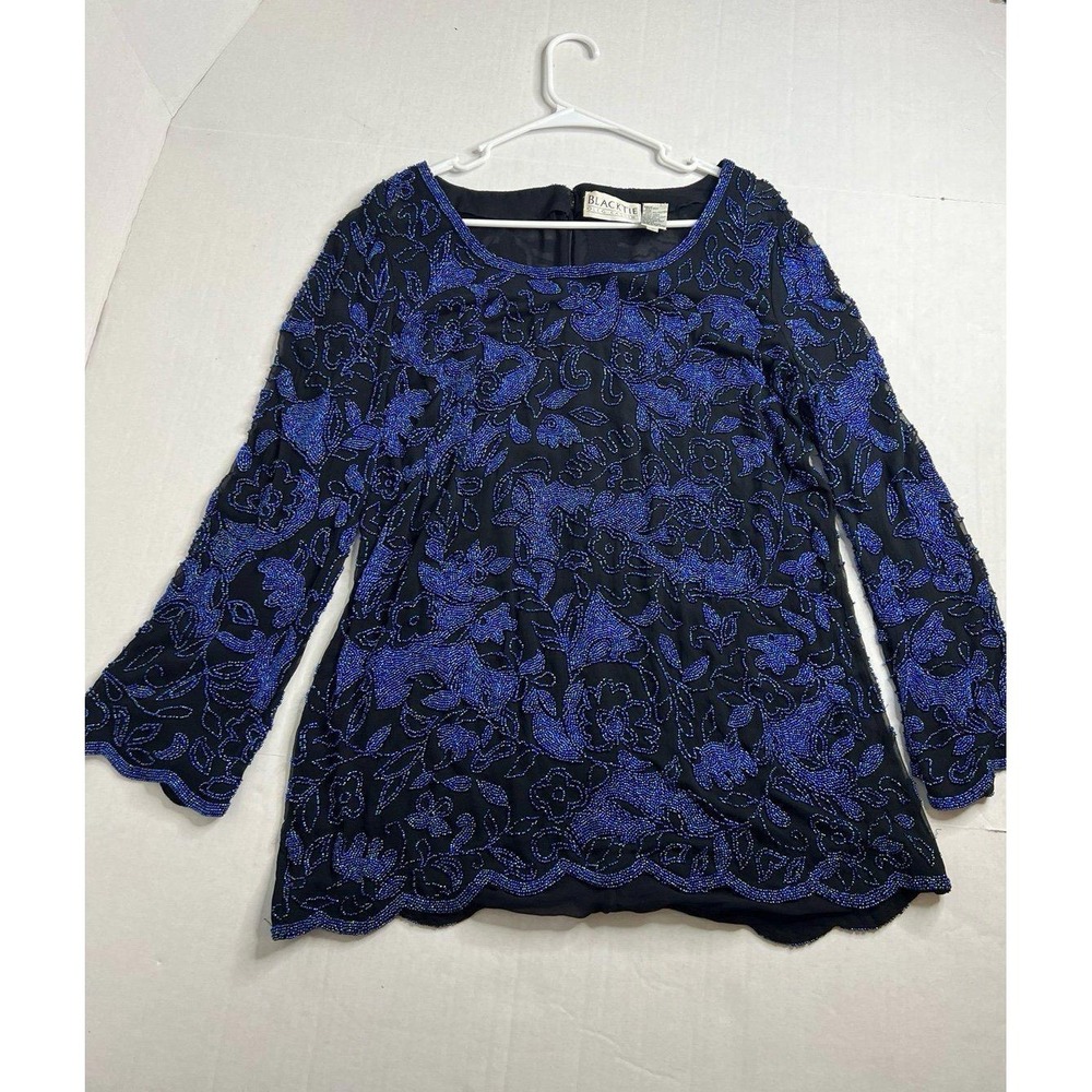 BlackTie Blue & Black‎ Beaded Blouse - Size Large